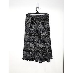 Vintage Choices Maxi Skirt Large Tiered Animal Print Black White